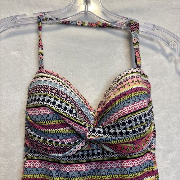 Anne Cole Twist Front Geometric Stripe Swim Bandeau Tankini Top Small Beach Pool - Picture 2 of 9